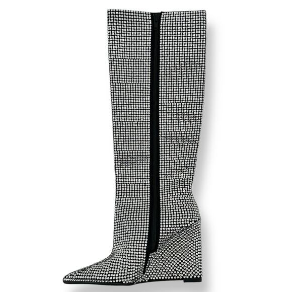 Gianni Bini Gabor Rhinestone Wedge Heel Knee Boots Womens Size 6.5 Pointy Toe - Picture 2 of 14